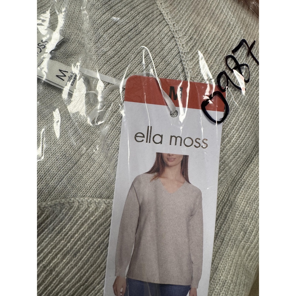 NWT Ella Moss Textured Knit V-Neck Sweater – Cream-Grey Oatmeal – Size M - Picture 5 of 5
